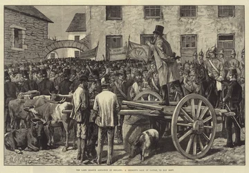 Land League Agitation w Irlandii, szeryfowa sprzedaż bydła, aby zapłacić czynsz